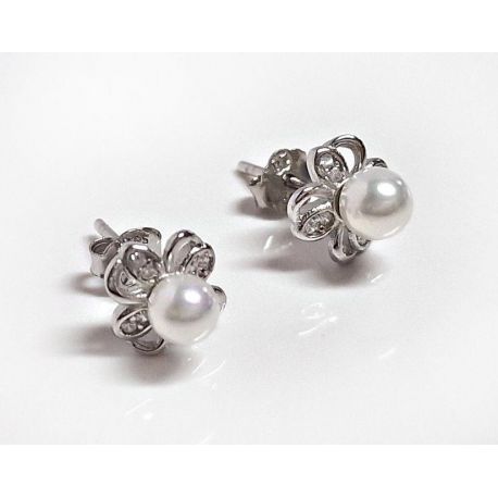 Perlen Ohrstecker Silber Ohrringe Zirkonia 925 mit Perlen | kaufen